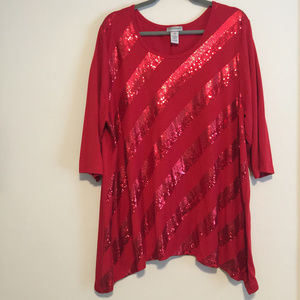 Sequin Striped Long Sleve Shirt